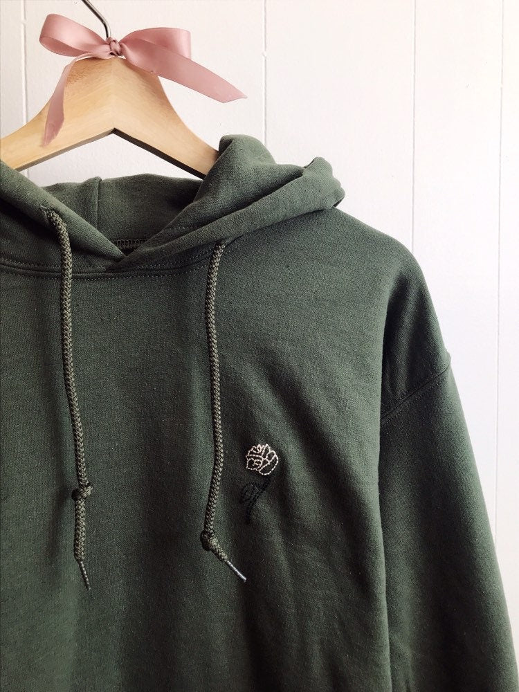 Rose Embroidered Hoodie - Hand Embroidered Rose Embroidered Hoodie - Hand Embroidered
